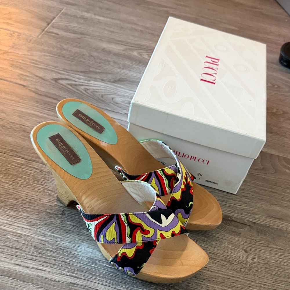 Emilio Pucci Psychedelic Multicolor Fabric Crisscross Wedges